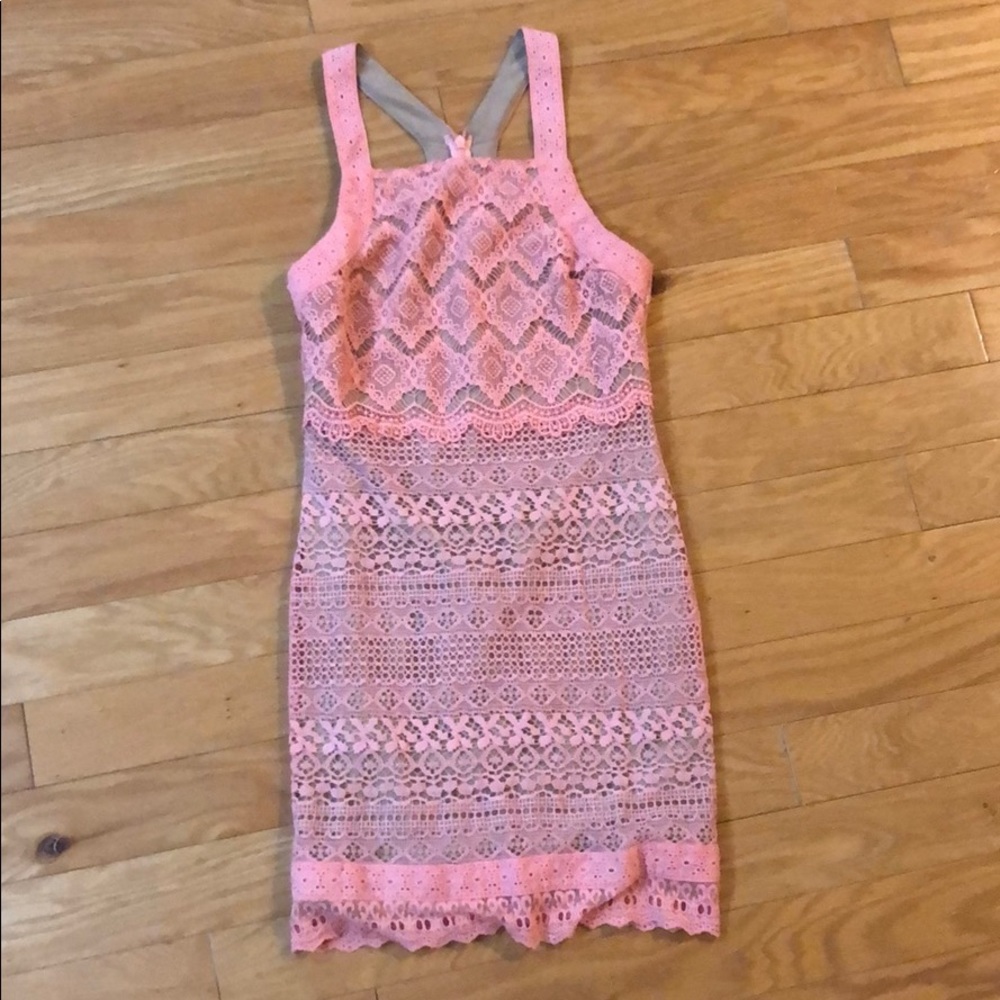 Ladakh pink lace overlay cocktail dress